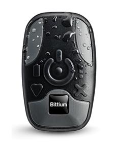 Bittium waterproof ECG monitoring device with heart and power icons on the front.